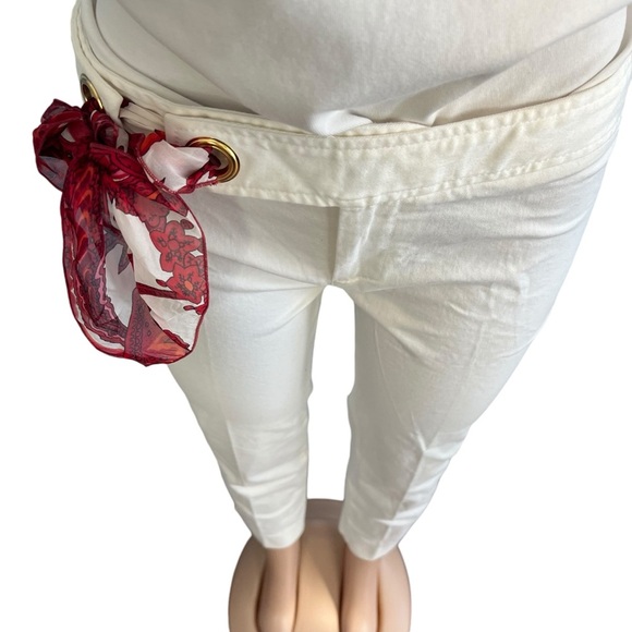 3/$30 🍂 Zara White Cropped Pants with Red Scarf Tie - Picture 3 of 8